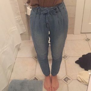 Tie waist chambray trousers